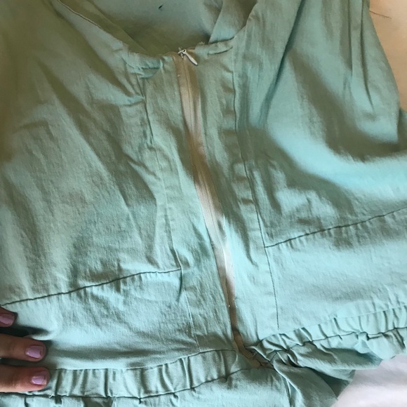 Turquoise Linen V-neck Dress - Picture 5 of 5